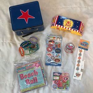 Metal lunchbox with Vintage Old Navy promo swag